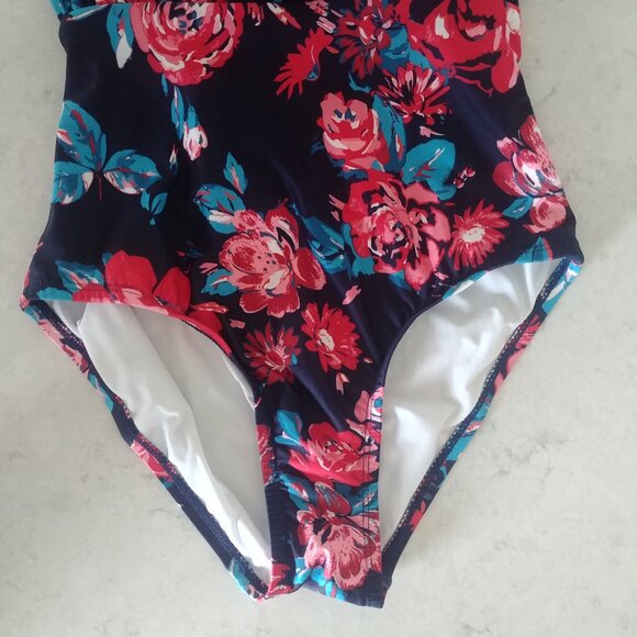 Modcloth HighDive navy blue red floral one piece swimsuit bathing suit c… - Picture 6 of 11